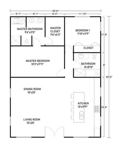 30x40 metal barn house plans|30x40 barndominium floor plan.